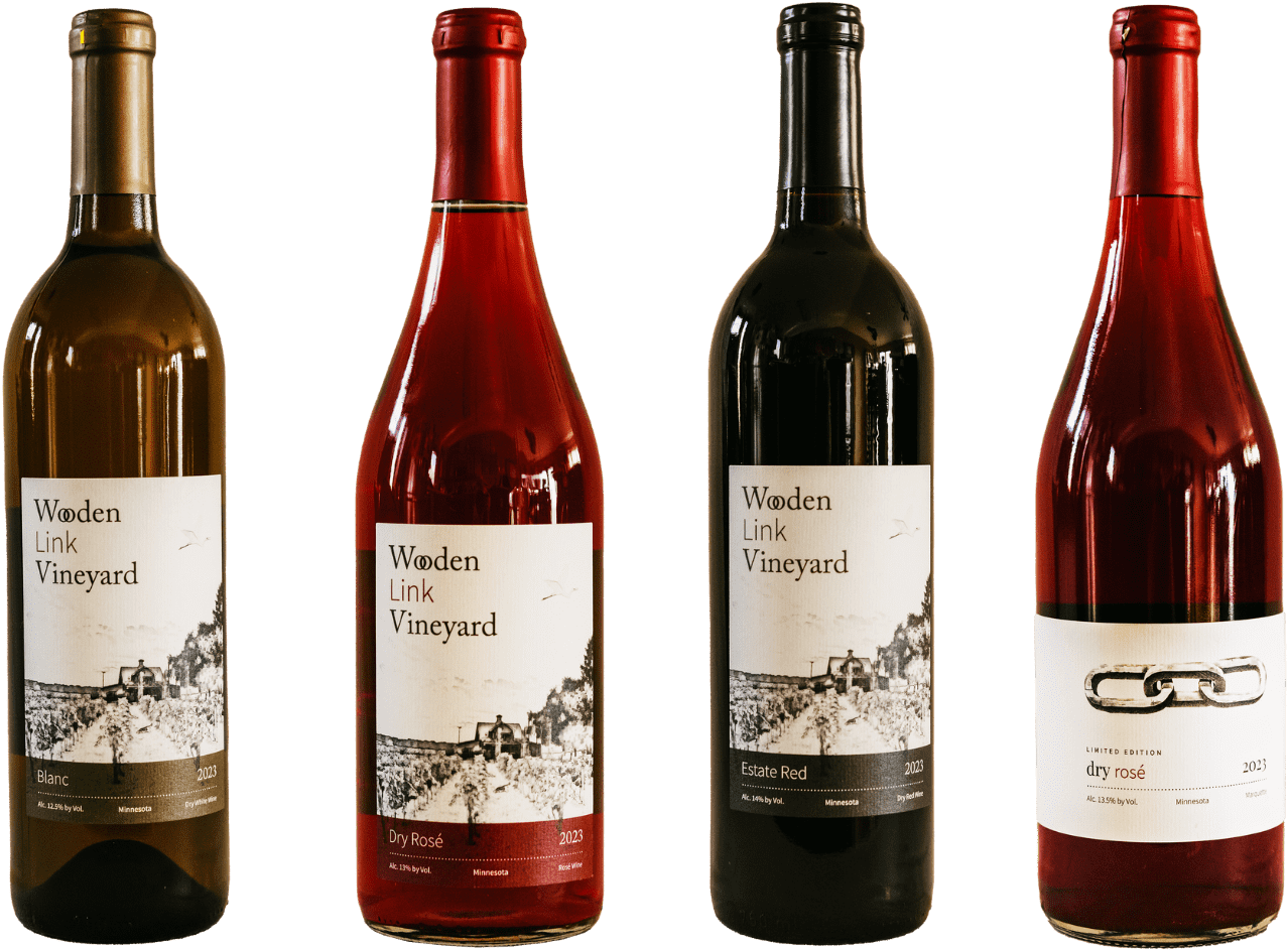 Wooden Link vineyard bottles of wine on display
